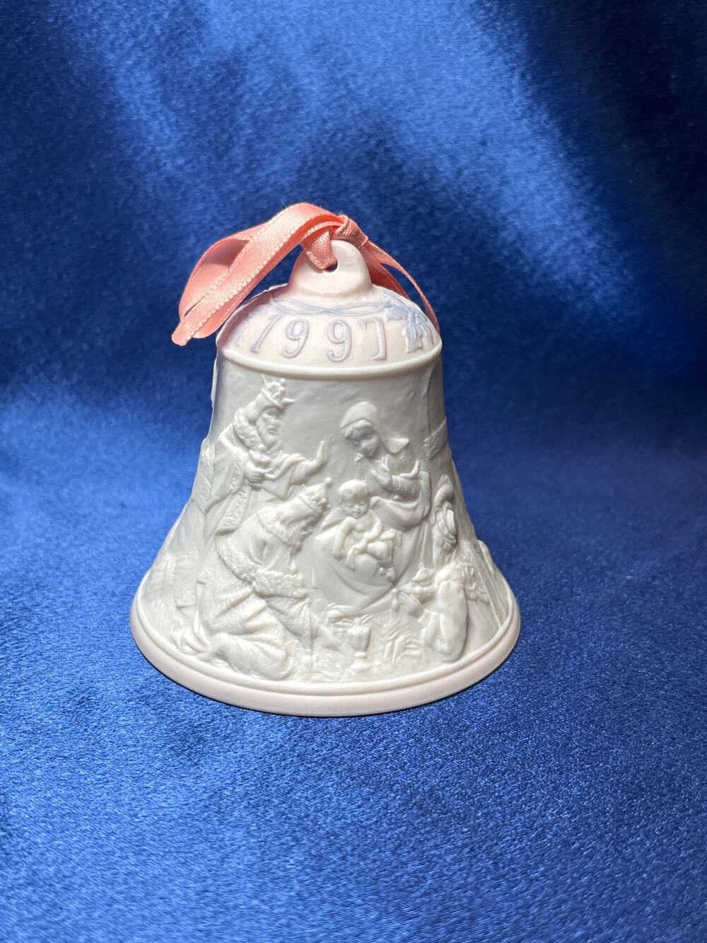 Vintage Lladro 1997 Bisque Porcelain Christmas Bell Ornament